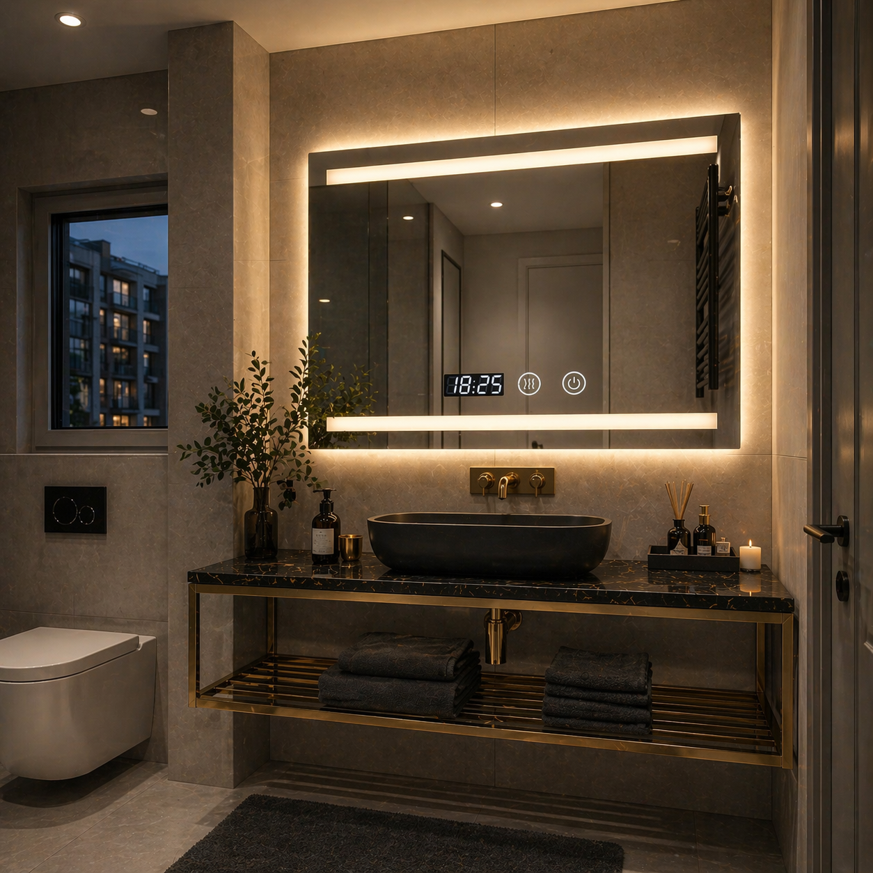 SimpluAcasa™ Oglinda LED cu Ceas Digital si Dezaburire 90 x 70 — Confort Practic Pentru Casa Ta