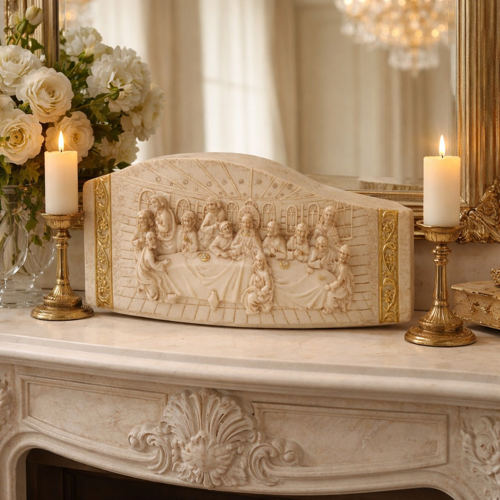 SimpluAcasa™ Suport decorativ pentru lumanari cu scena religioasa 22x10 cm decor — Confort Practic Pentru Casa Ta
