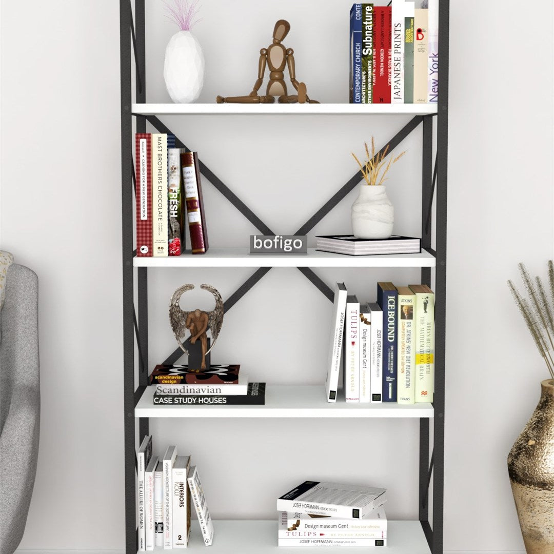 SimpluAcasa™ Biblioteca decorativa cu 5 rafturi raft carti living sau birou — Confort Practic Pentru Casa Ta