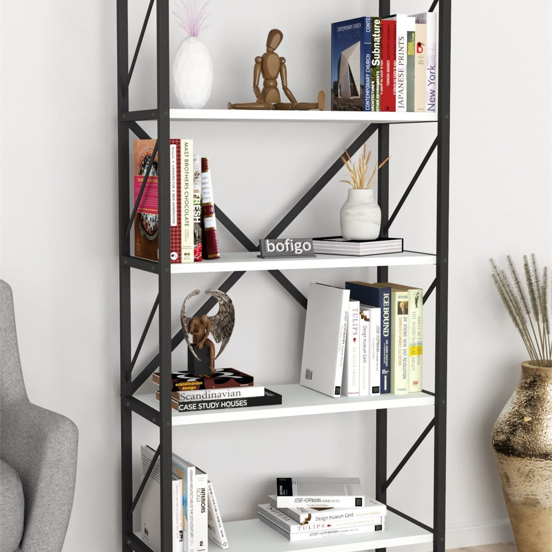 SimpluAcasa™ Biblioteca decorativa cu 5 rafturi raft carti living sau birou — Confort Practic Pentru Casa Ta