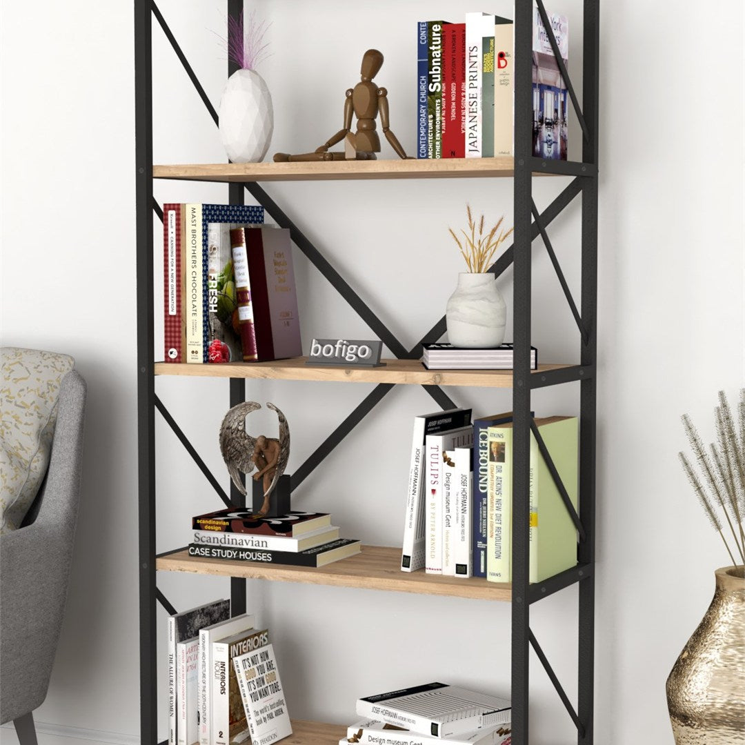 SimpluAcasa™ Biblioteca decorativa cu 5 rafturi raft carti living sau birou — Confort Practic Pentru Casa Ta