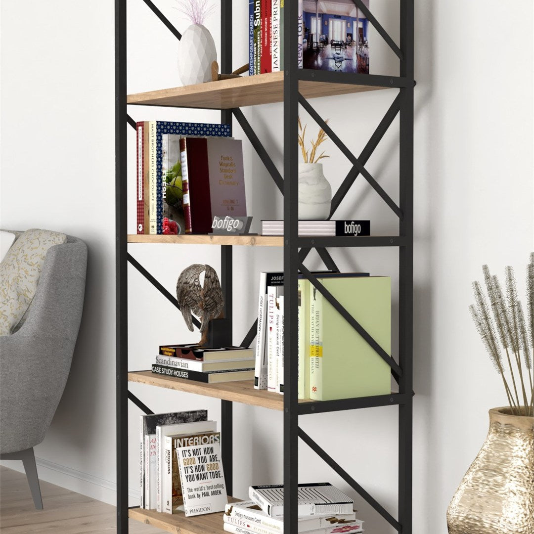 SimpluAcasa™ Biblioteca decorativa cu 5 rafturi raft carti living sau birou — Confort Practic Pentru Casa Ta
