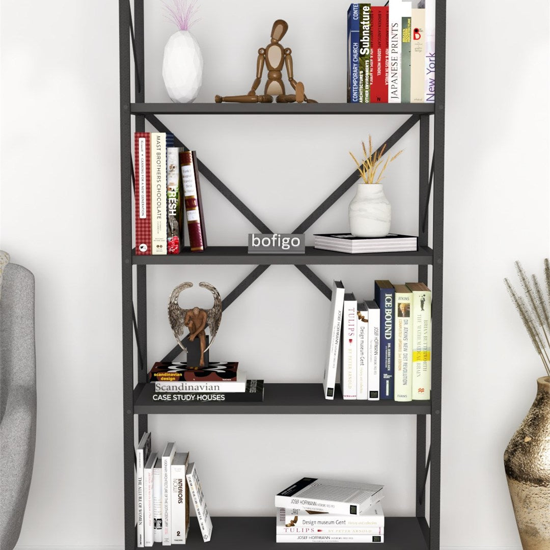 SimpluAcasa™ Biblioteca decorativa cu 5 rafturi raft carti living sau birou — Confort Practic Pentru Casa Ta