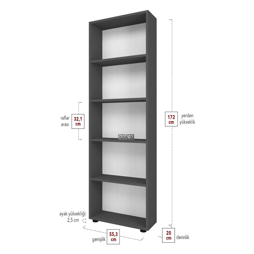 SimpluAcasa™ Biblioteca decorativa cu 5 rafturi din PAL etajera carti 60 — Confort Practic Pentru Casa Ta