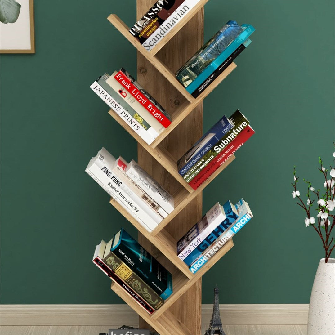 SimpluAcasa™ Biblioteca Copac cu rafturi decorative etajera living 60 x 170 — Confort Practic Pentru Casa Ta