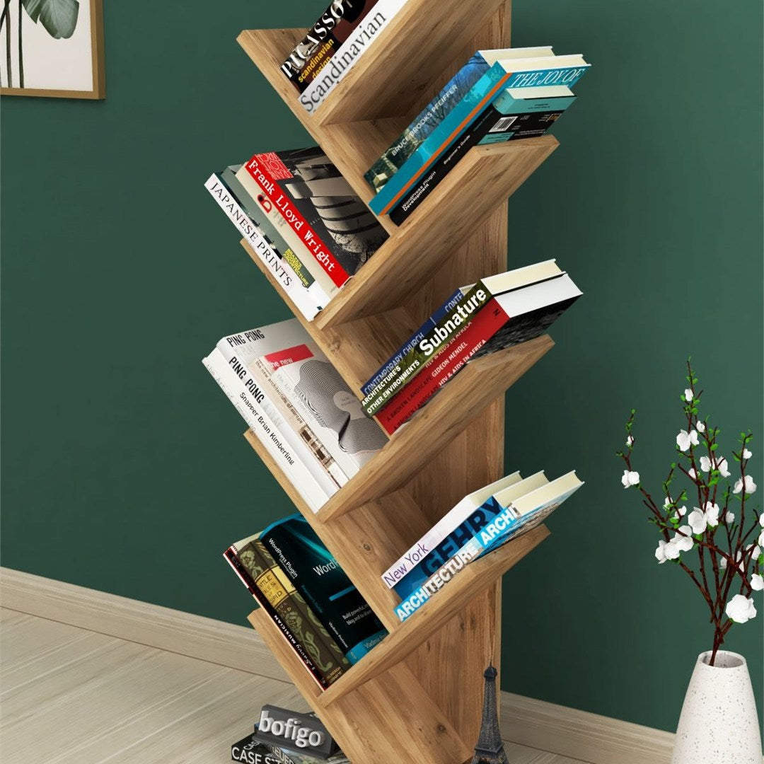 SimpluAcasa™ Biblioteca Copac cu rafturi decorative etajera living 60 x 170 — Confort Practic Pentru Casa Ta