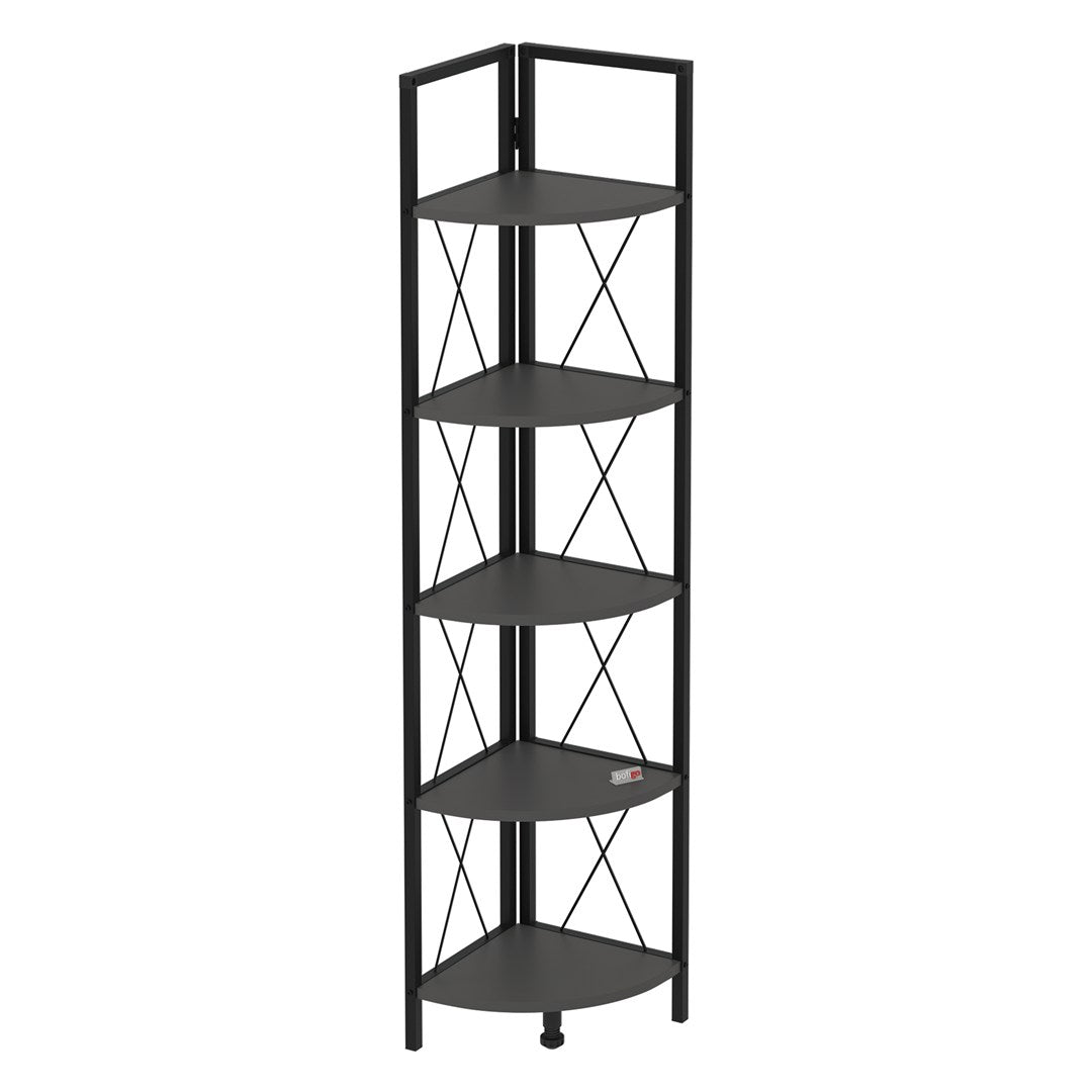 SimpluAcasa™ Biblioteca metalica de colt cu 5 rafturi etajera colt 30 — Confort Practic Pentru Casa Ta