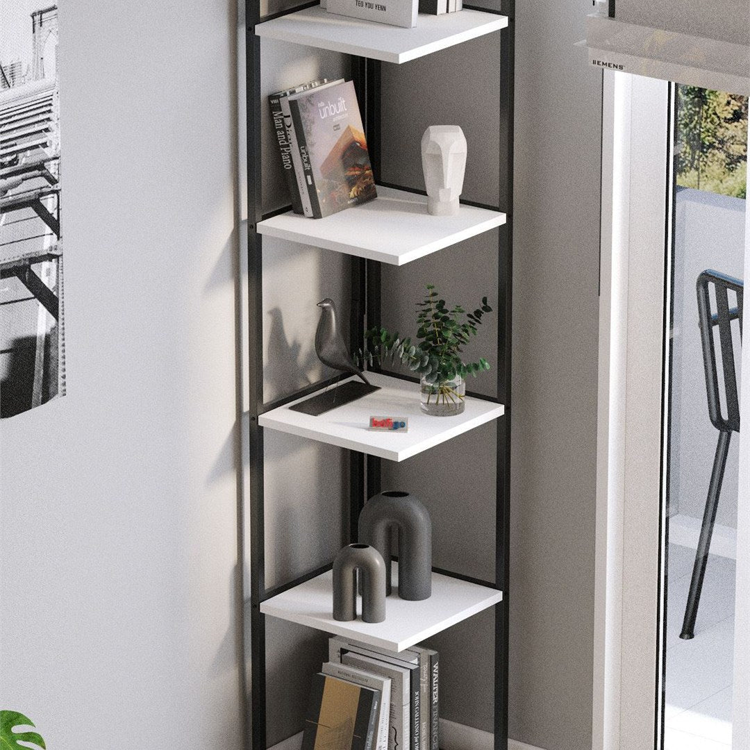 SimpluAcasa™ Biblioteca de colt Selanik cu 5 nivele etajera colt 60 — Confort Practic Pentru Casa Ta