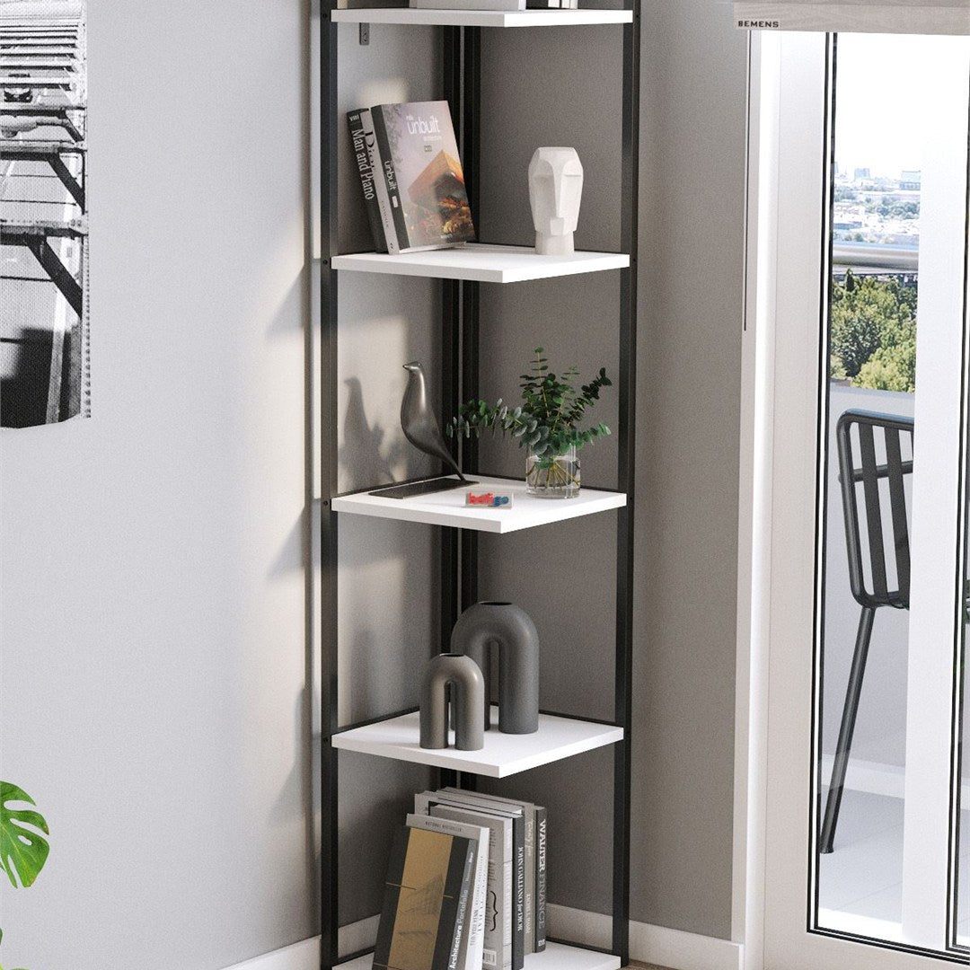 SimpluAcasa™ Biblioteca de colt Selanik cu 5 nivele etajera colt 60 — Confort Practic Pentru Casa Ta