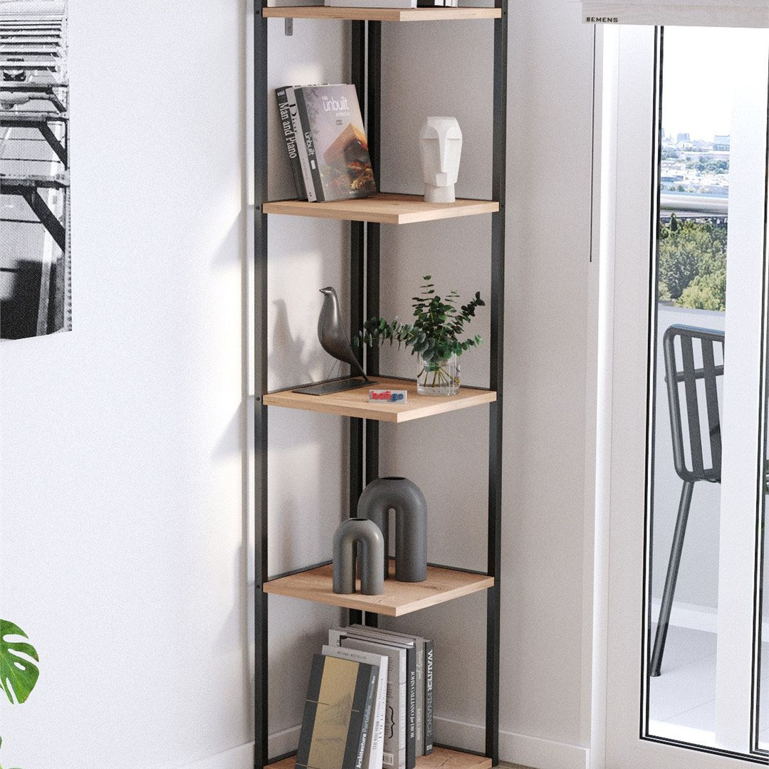 SimpluAcasa™ Biblioteca de colt Selanik cu 5 nivele etajera colt 60 — Confort Practic Pentru Casa Ta