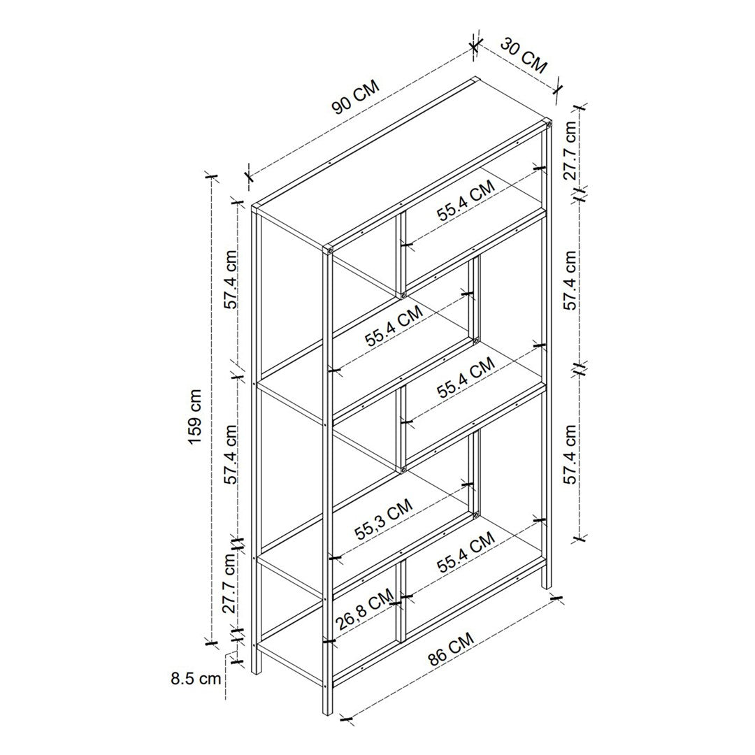 SimpluAcasa™ Biblioteca Larissa clasica cu rafturi multiple etajera carti 80 x — Confort Practic Pentru Casa Ta