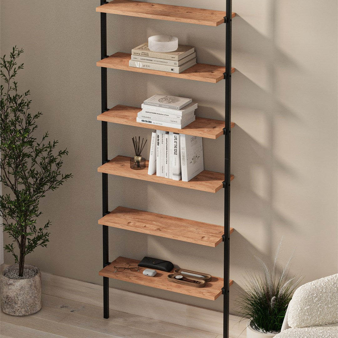 SimpluAcasa™ Biblioteca de perete cu 6 rafturi metalice etajera plutitoare 90 — Confort Practic Pentru Casa Ta