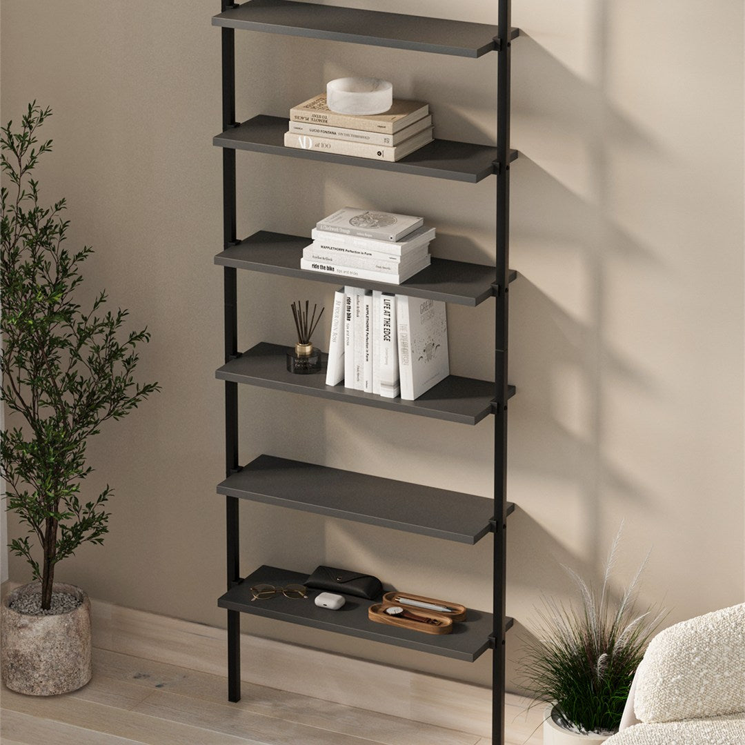 SimpluAcasa™ Biblioteca de perete cu 6 rafturi metalice etajera plutitoare 90 — Confort Practic Pentru Casa Ta