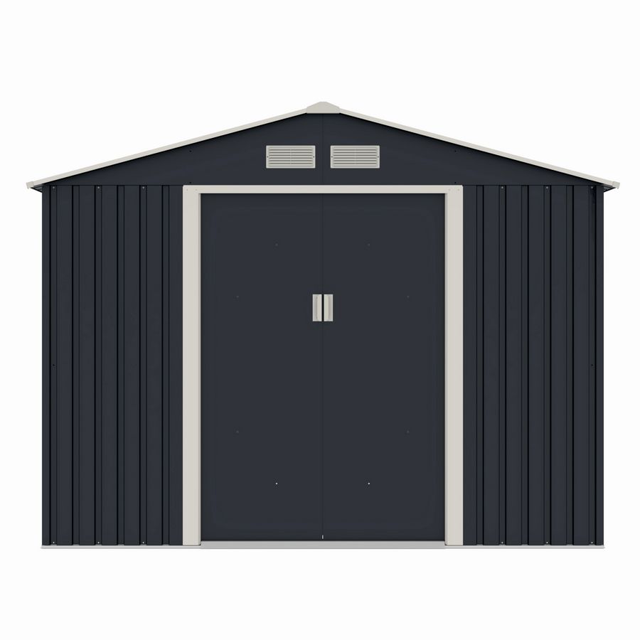 SimpluAcasa™ Casuta / magazie de gradina metalica S1001-D gri/bej 261x241x198 cm — Lucrări Mai Simple și Eficiente Imagine principală a produsului