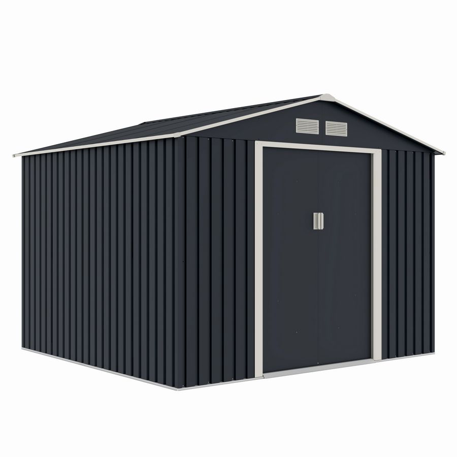 SimpluAcasa™ Casuta / magazie de gradina metalica S1001-D gri/bej 261x241x198 cm — Lucrări Mai Simple și Eficiente