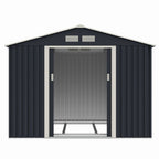 SimpluAcasa™ Casuta / magazie de gradina metalica S1001-D gri/bej 261x241x198 cm — Lucrări Mai Simple și Eficiente