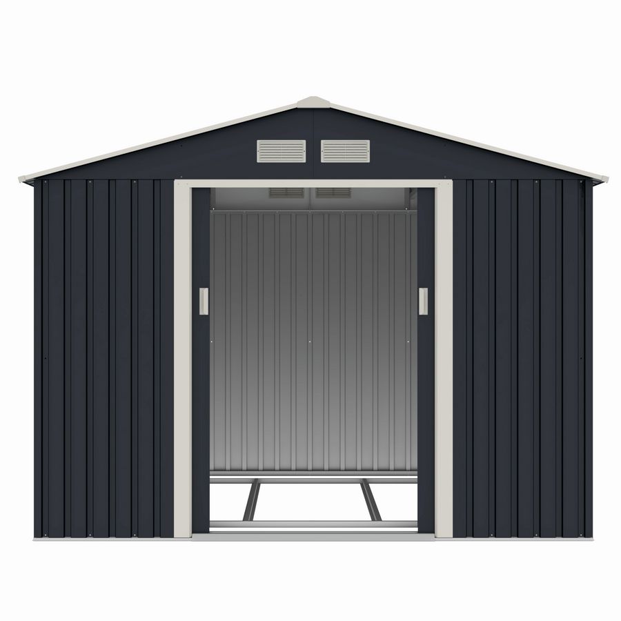 SimpluAcasa™ Casuta / magazie de gradina metalica S1001-D gri/bej 261x241x198 cm — Lucrări Mai Simple și Eficiente