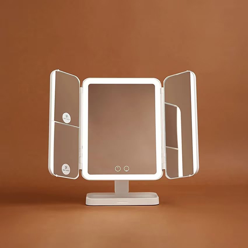 Oglinda Cosmetica cu LED pentru make-up zoom 2X 3X, lumina reglabila, buton touch, USB, alb Imagine principală a produsului