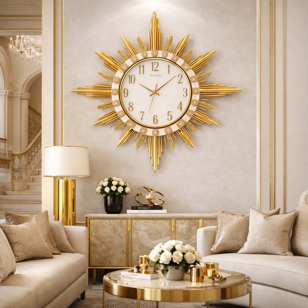 SimpluAcasa™ Ceas de perete decorativ auriu 87 cm — Confort Practic Pentru Casa Ta