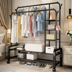 SimpluAcasa™ Suport Dublu de Umerase pentru Haine Metalic Organizator 162x135cm Negru — Confort Practic Pentru Casa Ta