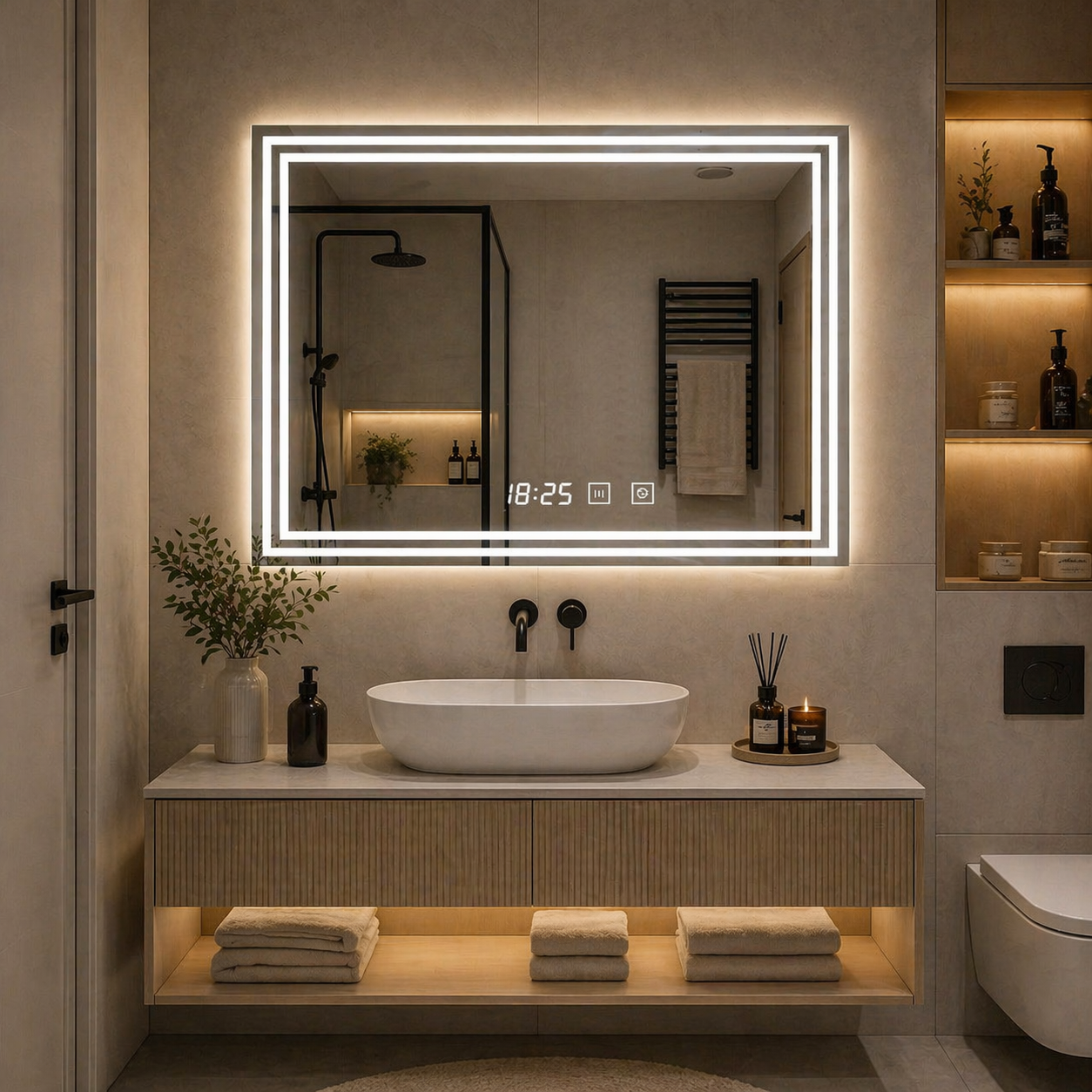 SimpluAcasa™ Oglinda LED moderna 80x60 cm cu 2 benzi integrate — Confort Practic Pentru Casa Ta