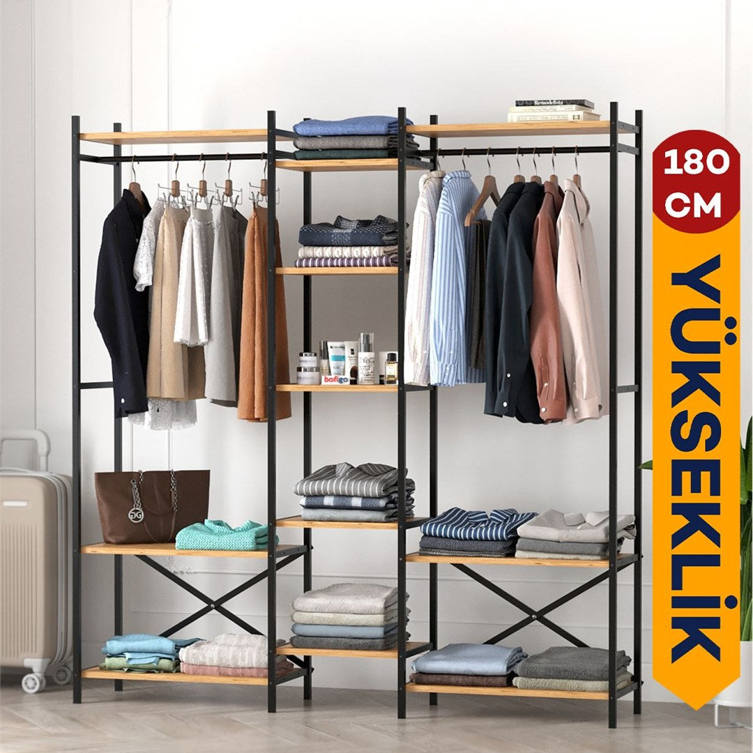 SimpluAcasa™ Dulap metalic deschis OpenIX cu 10 rafturi dressing industrial 120 — Confort Practic Pentru Casa Ta
