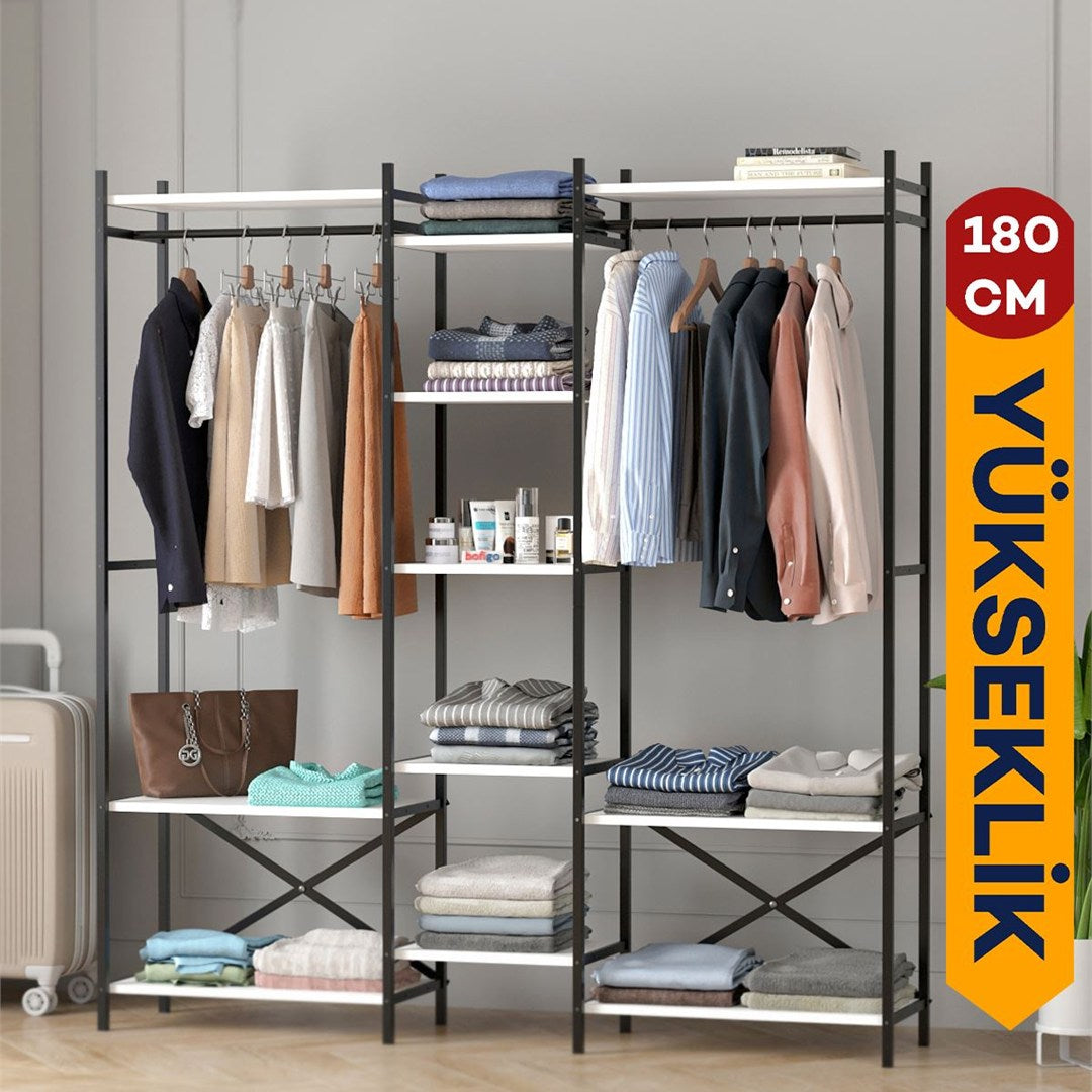 SimpluAcasa™ Dulap metalic deschis OpenIX cu 10 rafturi dressing industrial 120 — Confort Practic Pentru Casa Ta