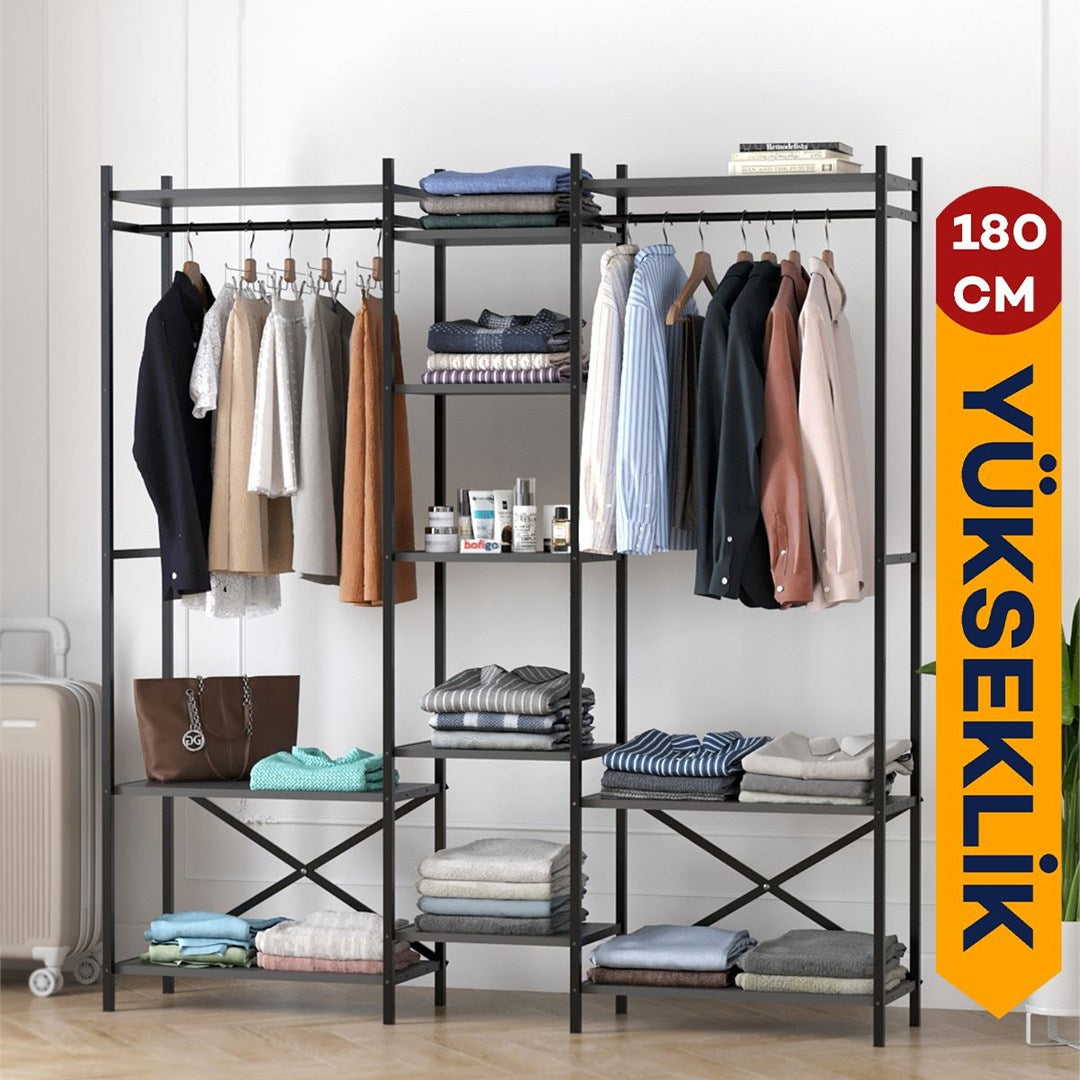 SimpluAcasa™ Dulap metalic deschis OpenIX cu 10 rafturi dressing industrial 120 — Confort Practic Pentru Casa Ta
