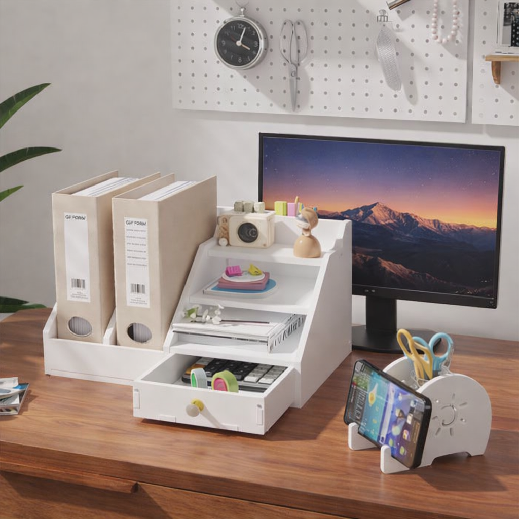 SimpluAcasa™ Organizator birou multifunctional cu sertar 34 x 28 x 24 — Confort Practic Pentru Casa Ta