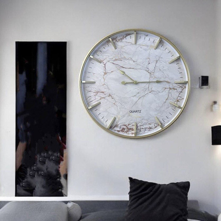 SimpluAcasa™ Ceas de perete premium cu design marmorat – 75 cm — Confort Practic Pentru Casa Ta