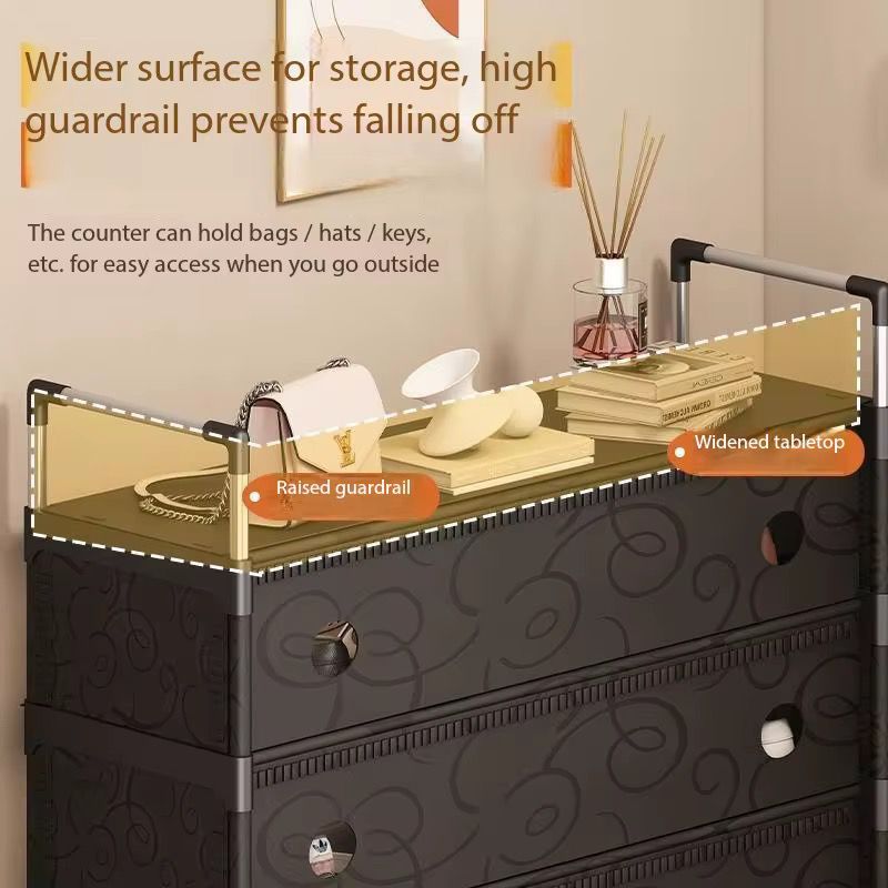 SimpluAcasa™ Pantofar Organizator 5 Niveluri cu Sertare Textile Design Modern Negru — Confort Practic Pentru Casa Ta