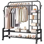 SimpluAcasa™ Suport Dublu de Umerase pentru Haine Metalic Organizator 162x135cm Negru — Confort Practic Pentru Casa Ta