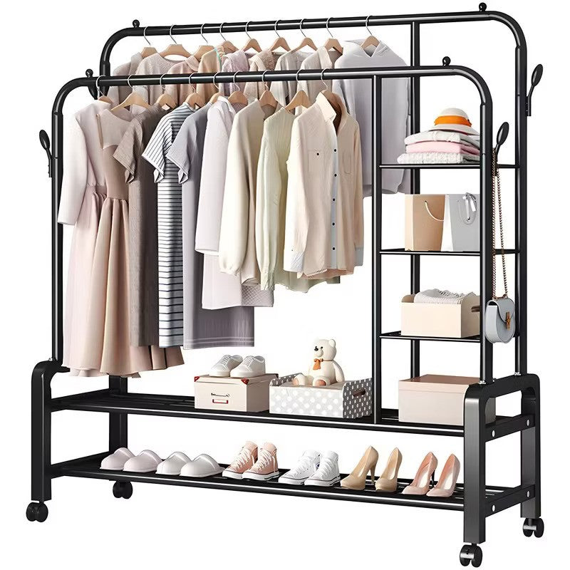 SimpluAcasa™ Suport Dublu de Umerase pentru Haine Metalic Organizator 162x135cm Negru — Confort Practic Pentru Casa Ta