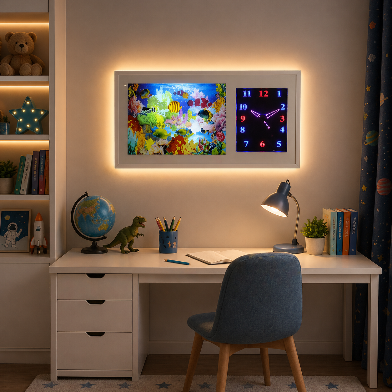 SimpluAcasa™ Ceas LED decorativ cu acvariu animat si pesti colorati in — Confort Practic Pentru Casa Ta Imagine principală a produsului