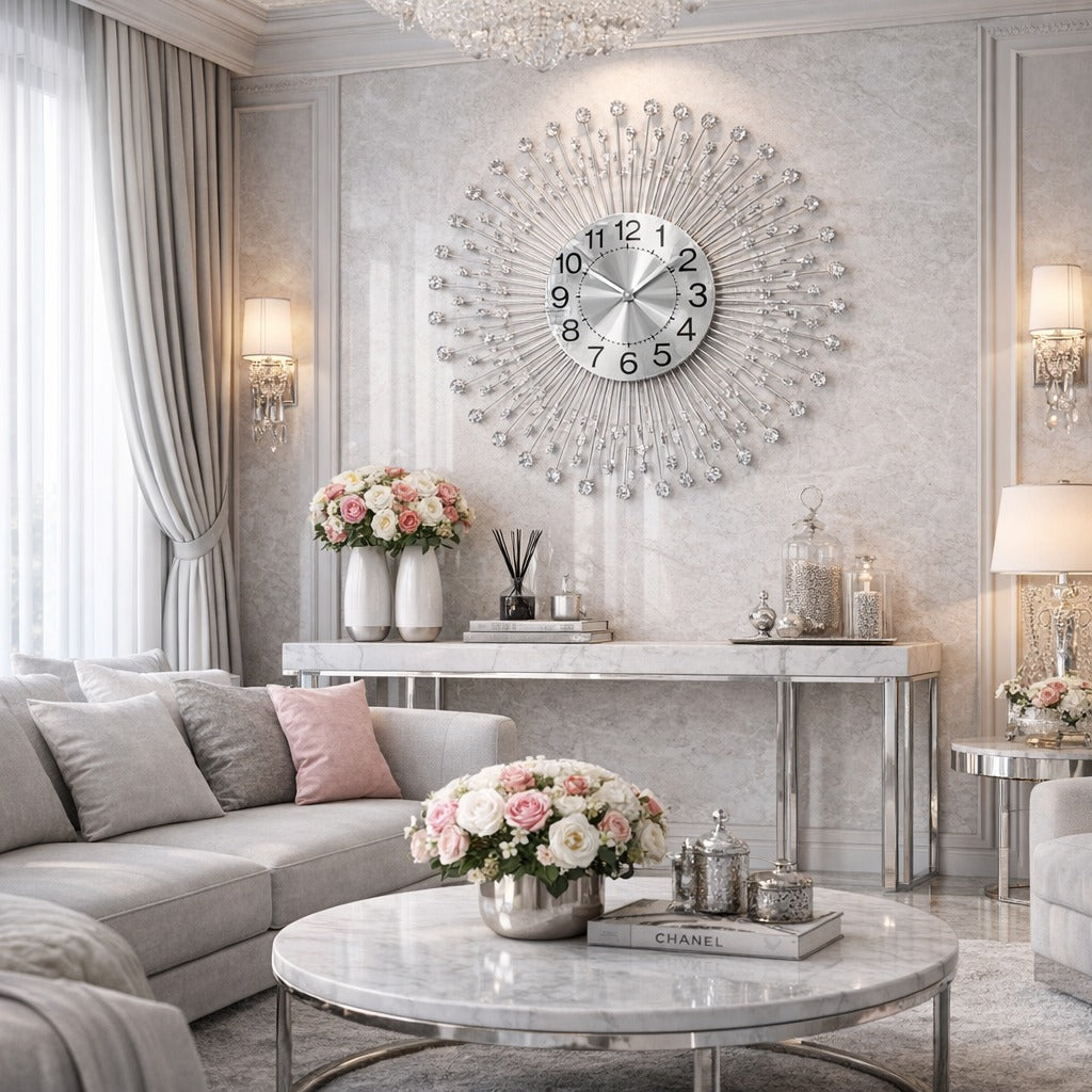 SimpluAcasa™ Ceas de perete decorativ premium – metal si cristale – — Confort Practic Pentru Casa Ta Imagine principală a produsului