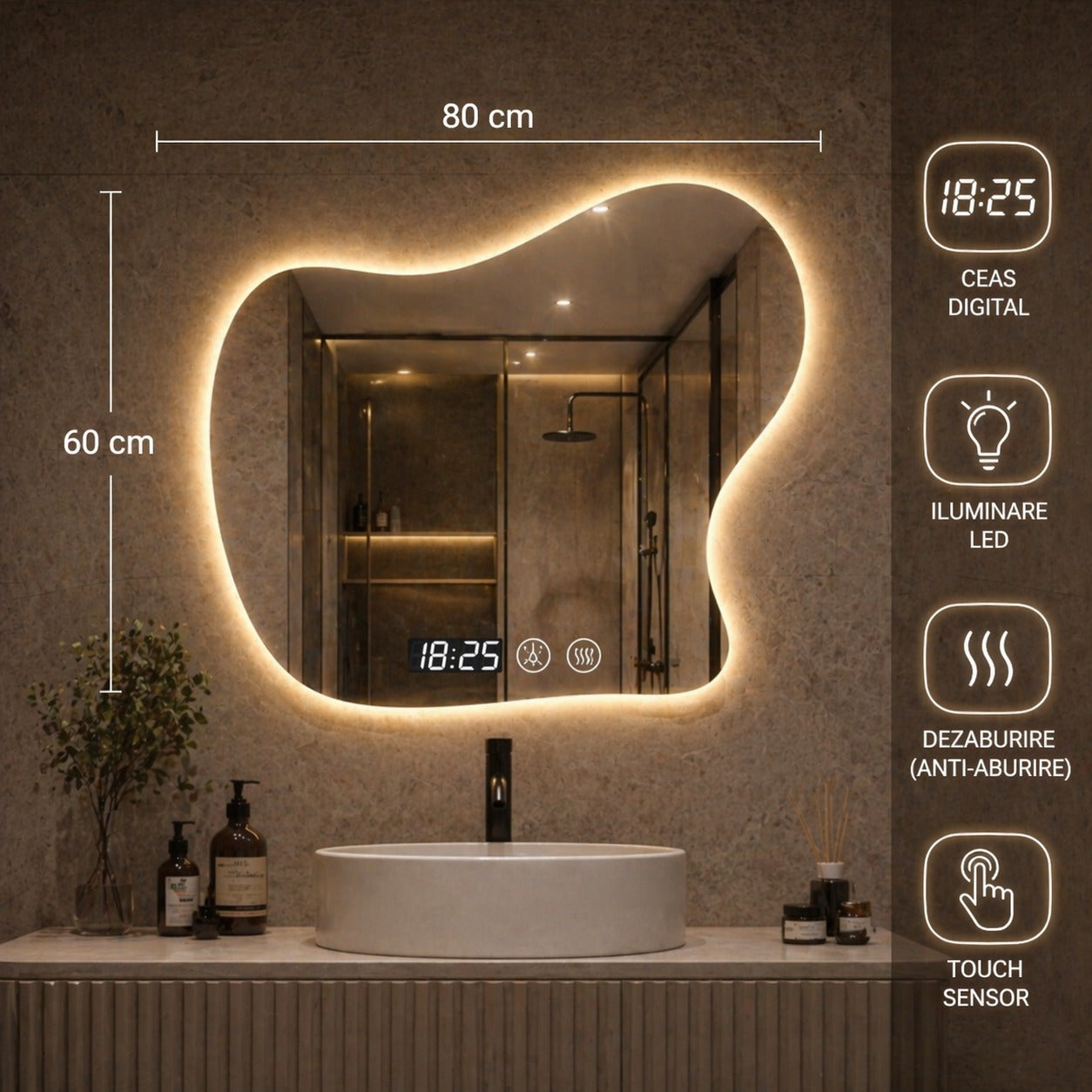 SimpluAcasa™ Oglinda led moderna 80x60 — Confort Practic Pentru Casa Ta