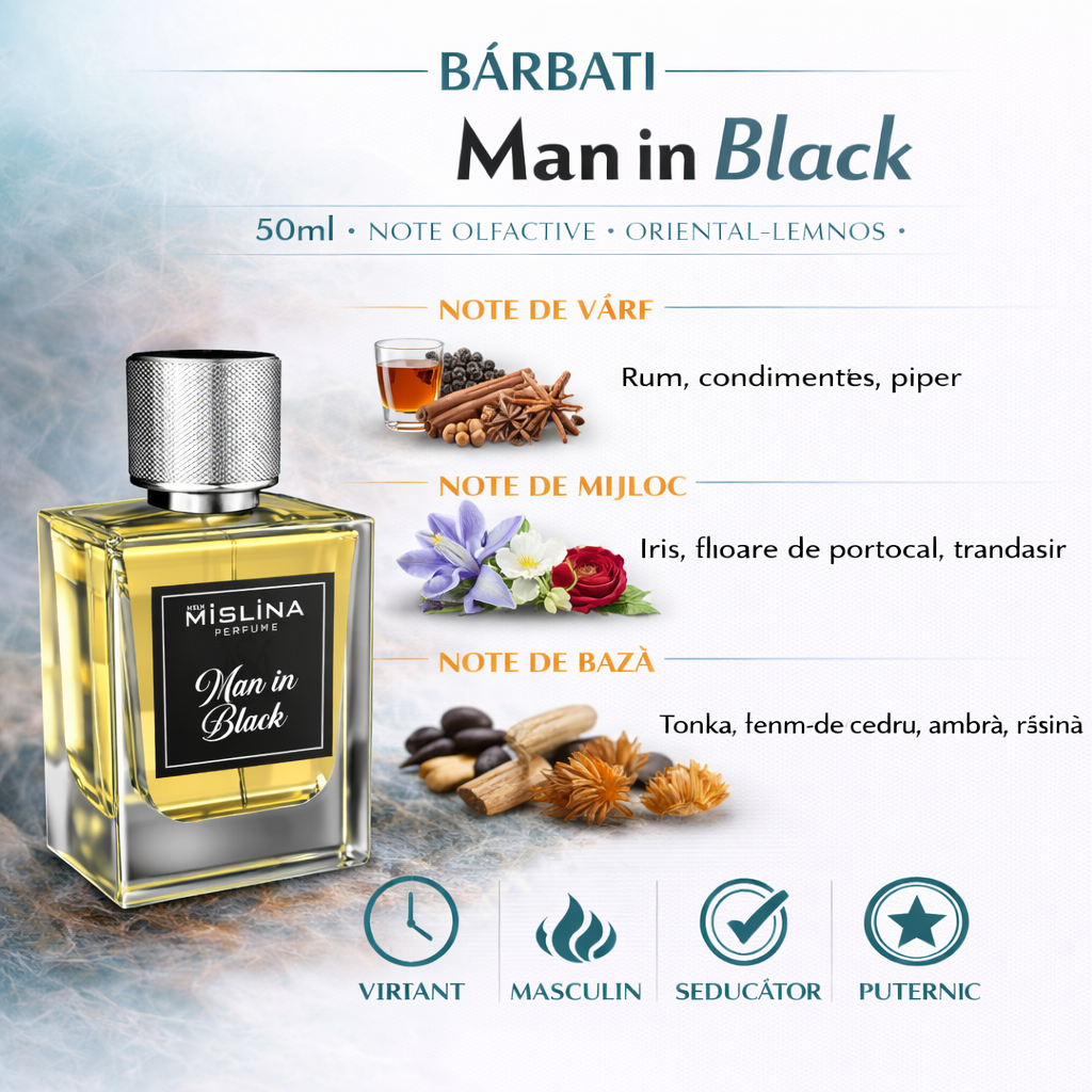 Man in Black – Parfum Mislina pentru Bărbați 50ml | Aromă Oriental Lemnoasă, M038 Imagine secundară a produsului