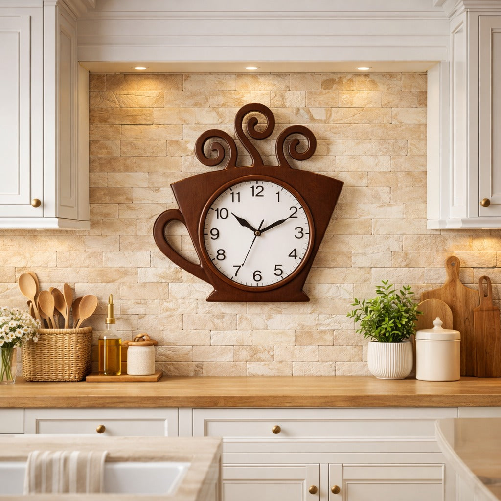 SimpluAcasa™ Ceas de perete cafea 29x27 cm – design decorativ pentru — Mai Mult Confort în Bucătărie