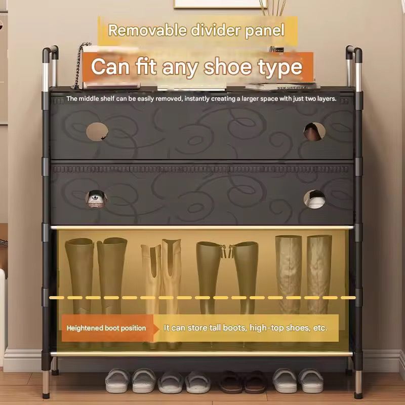 SimpluAcasa™ Pantofar Organizator 5 Niveluri cu Sertare Textile Design Modern Negru — Confort Practic Pentru Casa Ta