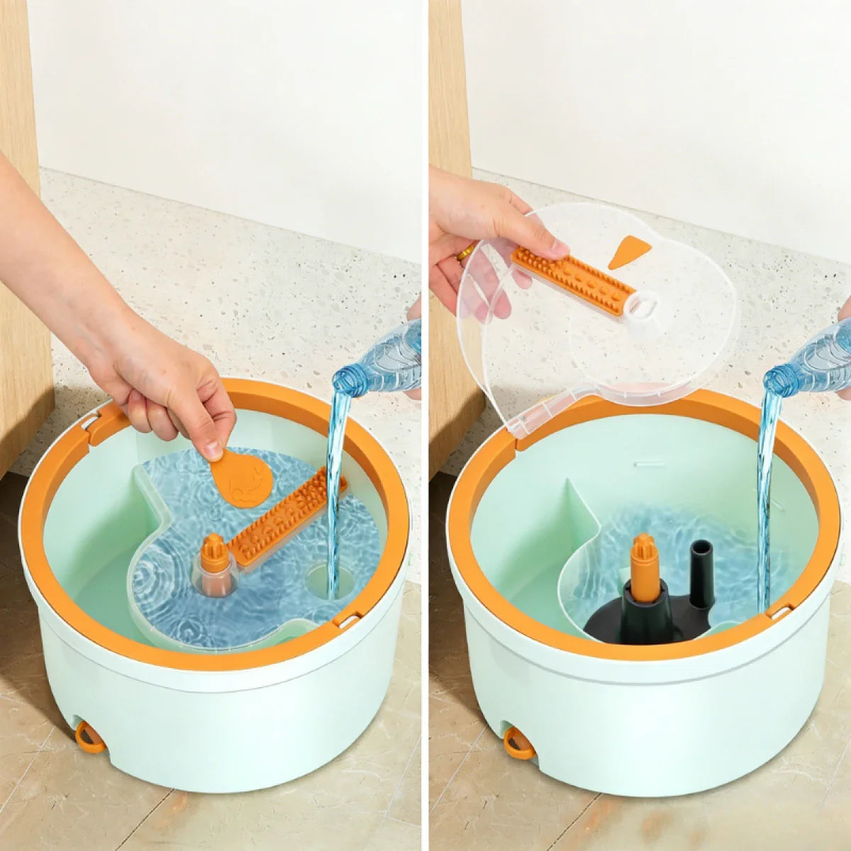 SimpluAcasa™ Set mop rotativ 360° cu galeata centrifuga — Confort Practic Pentru Casa Ta