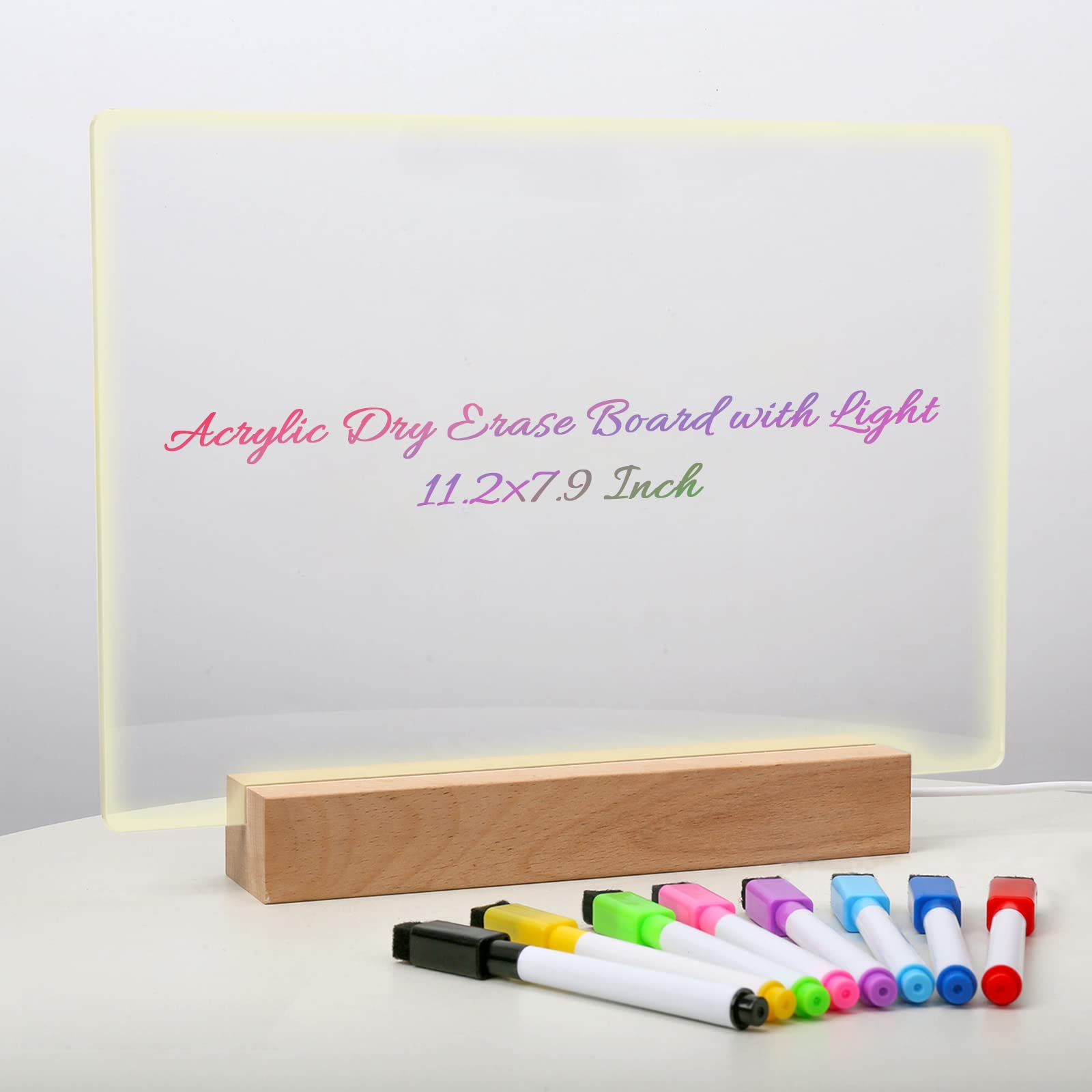 Panou luminos acrilic tip tabla de notite transparenta cu baza din lemn, 30x20cm Imagine principală a produsului