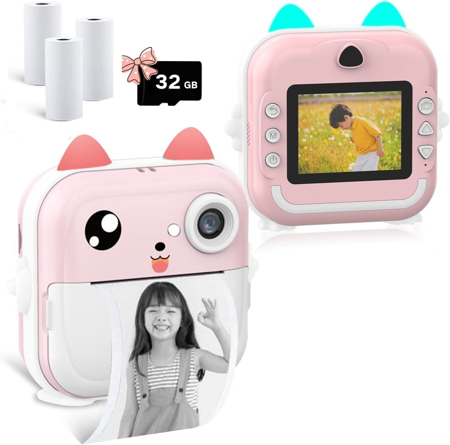 Aparat foto digital cu imprimare termica pentru copii, focalizare automata, display color de 2,4 inch 1080P Full HD Imagine principală a produsului