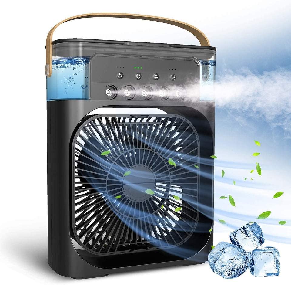 Ventilator portabil 3 în 1 cu pulverizare: racorire, umidificare și iluminare în 7 culori Imagine principală a produsului