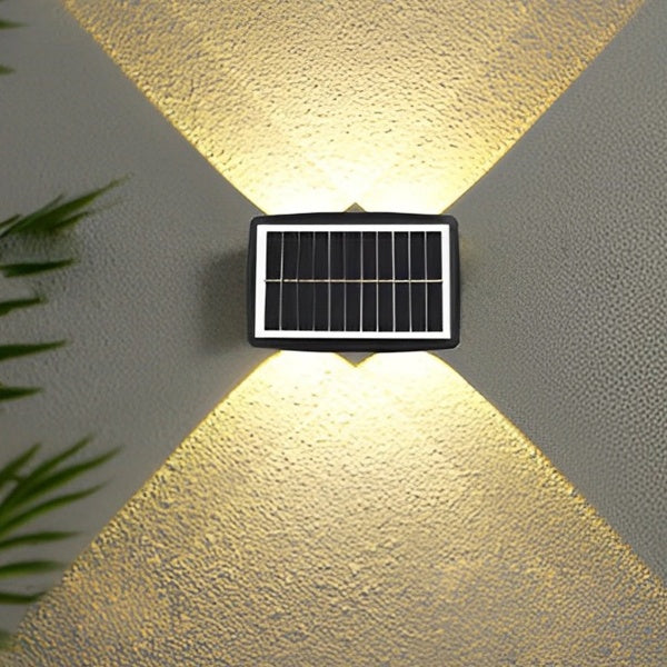Lampa solara LED bidirectionala dreptunghiulara pentru perete, 20.5x10 cm, 6 LED-uri, 5.5V, rezistenta la apa IP65, alb cald Imagine principală a produsului