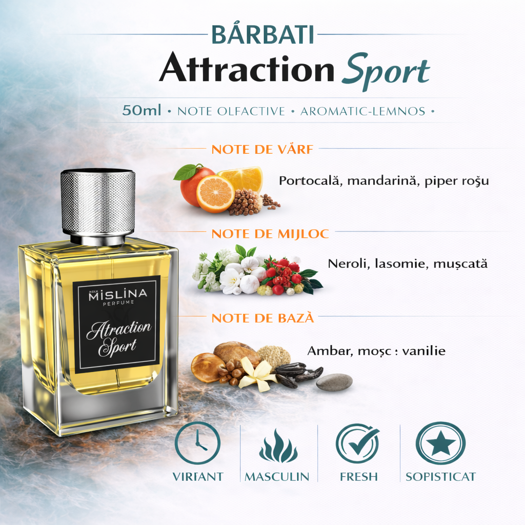 Parfum Mislina Attraction Sport 50ml – Inspirat din Allure Sport | Parfum Bărbați Aromatic Lemnos, M042