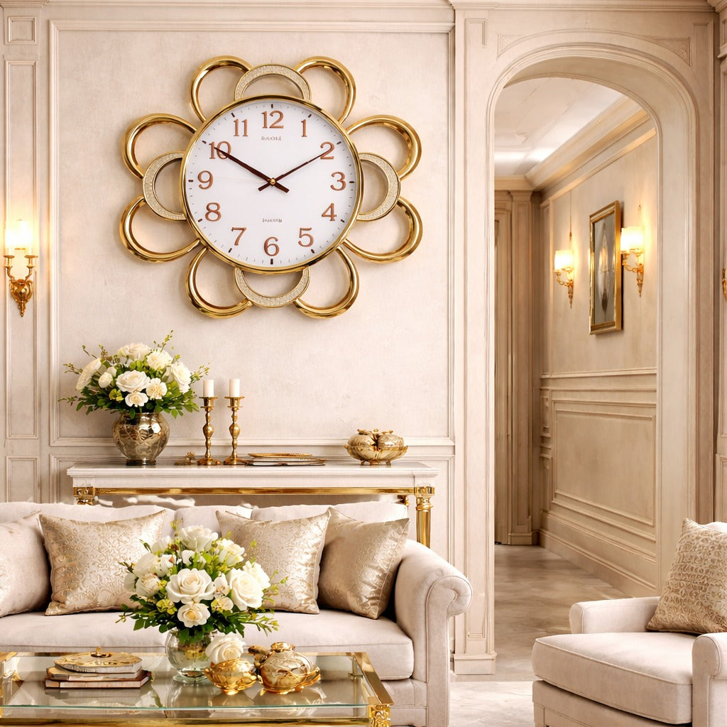 SimpluAcasa™ Ceas de perete decorativ floral 58 cm fosforescent design elegant — Confort Practic Pentru Casa Ta Imagine principală a produsului