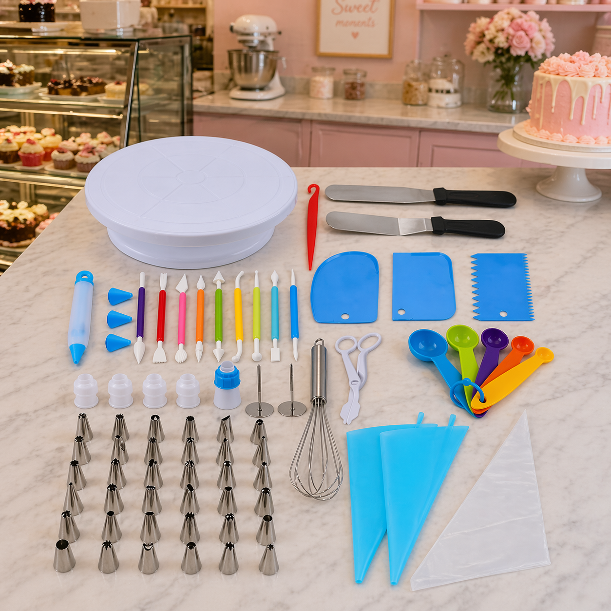 SimpluAcasa™ Set cofetarie decorat tort profesional — Mai Mult Confort în Bucătărie Imagine principală a produsului