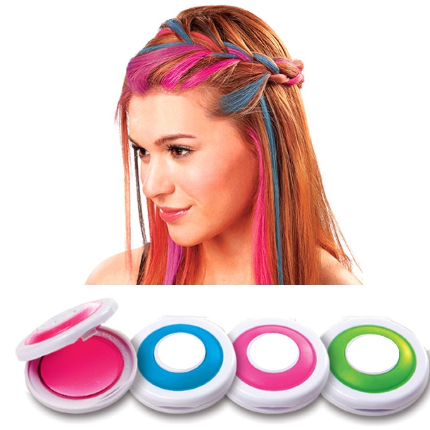 Pudra temporara pentru colorarea parului suvite, 4 culori, Hot Huez Imagine principală a produsului