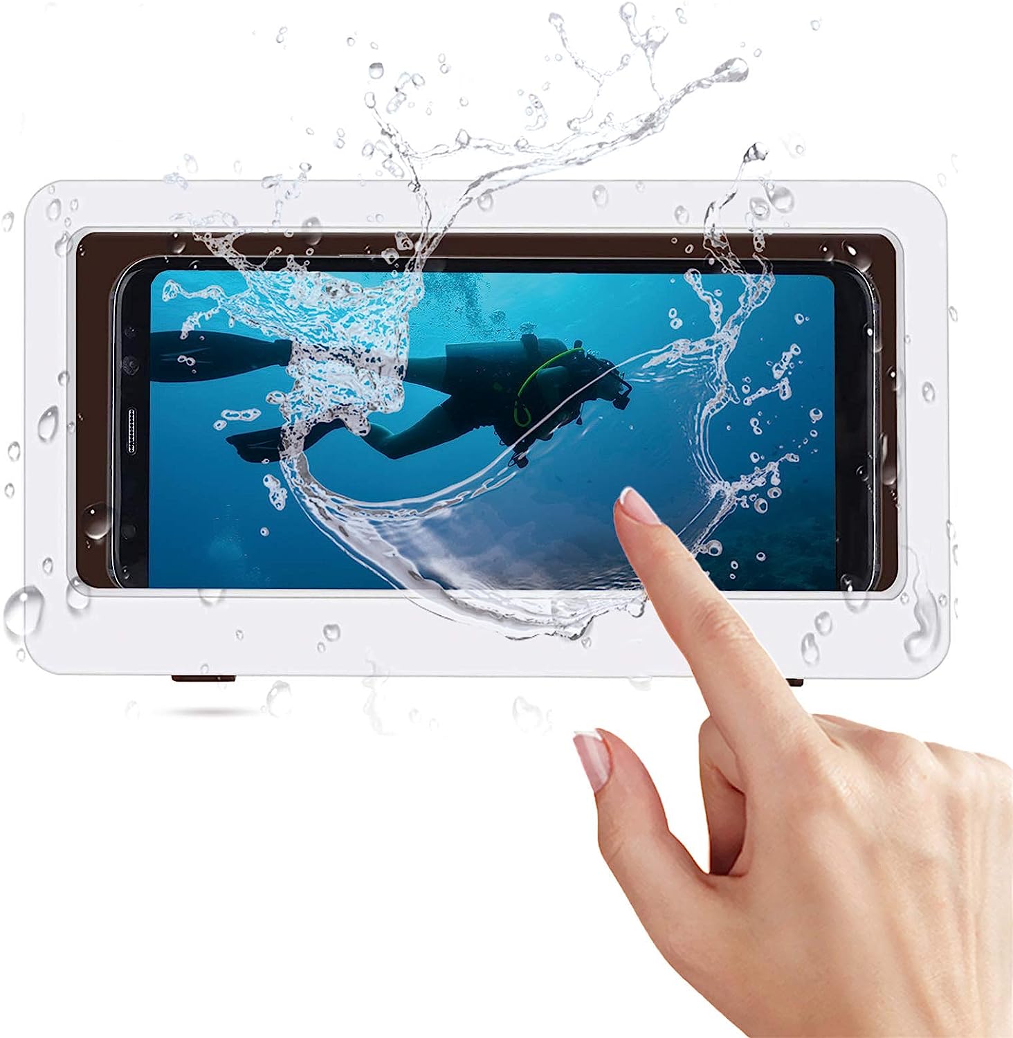 Carcasa Smartphone pentru dus, cu montare pe perete, universala, compatibila 4 - 6.8 inch, Anti-Aburire, Waterproof, Touch Screen Imagine principală a produsului