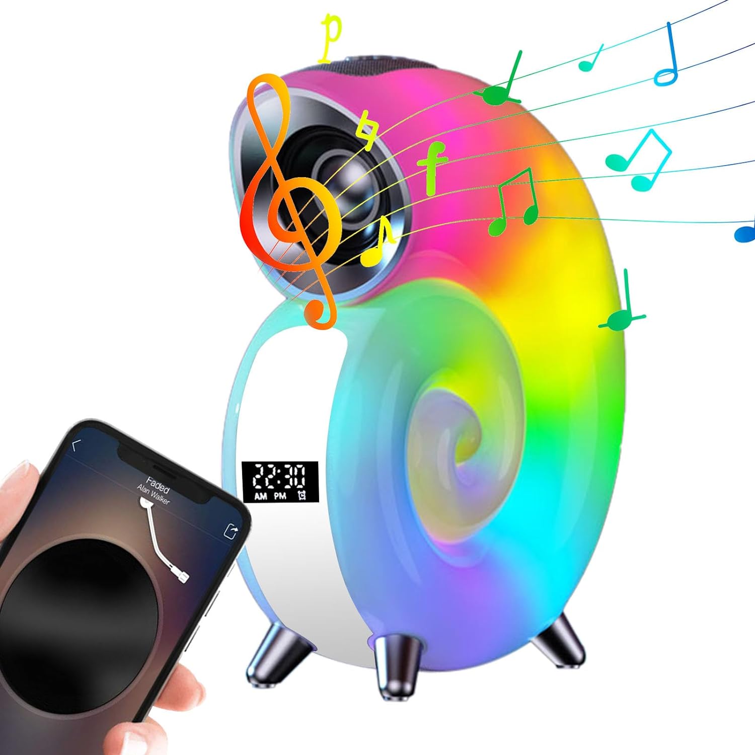 Ceas cu Alarma și boxa Wireless in forma de melc, lampa de noapte RGB LED Imagine principală a produsului